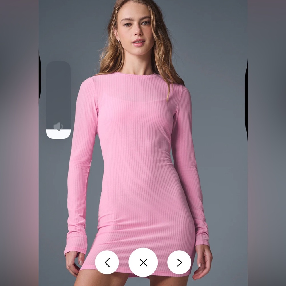 Alo Ribbed Sea Coast Long Sleeve Dress SWEET PINK.  NWT